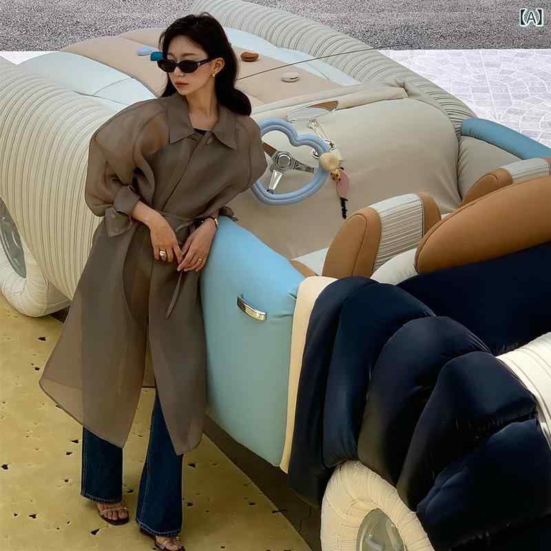 トレンチコート レディース 春 ロング丈 薄っぺら UV撥ねのける 韓国 流行り物  上品さ 小衆 今めかしい アウター 軽さ 通い 普段使い