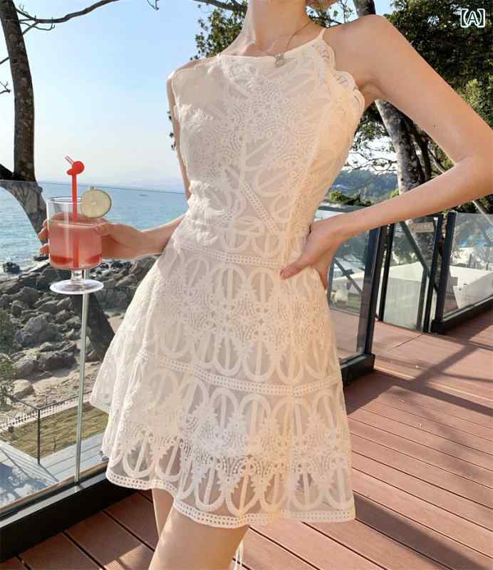 レディース ワンピース リゾート風 レース セクシー 背中開き ビーチ 夏用 短め ドレス 軽量 伸縮性 吸湿速乾