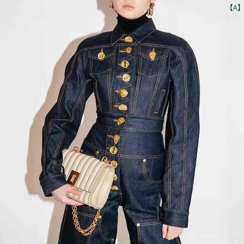 レディース ジーンズ上衣 長袖  シングル乳ぶさ 伝達ルート  表どおり 表現スタイル 自己同一性派 心地よい アウター ジーンズ出どころ 普段使い