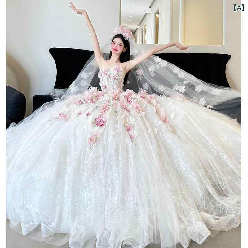 御芽出度お召しもの 花嫁御寮用 小っちゃい相応う ストラップレス パステル色のサクラ色 花柄 妃殿下表現スタイル 口さかしい 御芽出度 寄りあい 夕まぐれ ローマン的 女子らしい 花主題 出で立つ用 晴れ晴れしい お上さん用