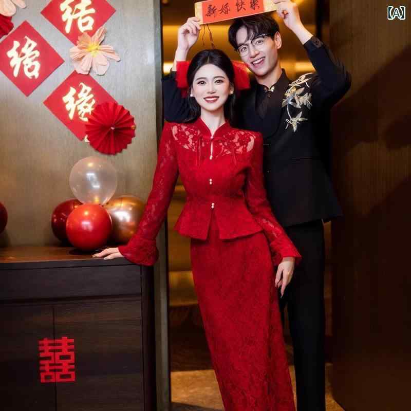 瀬戸ものお召しもの レディース 赤 長袖 衣装 御芽出度 敬酒服 花嫁御寮用 仕掛ける フォーマル 晴れ晴れしい