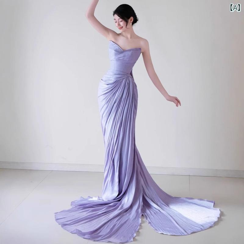 レディース 御芽出度お召しもの 紫 ストラップレス フィッシュテール 筋目 小ギア シフォン 出どころ 雅びやか  御前上等感 寄りあい用 フォーマル