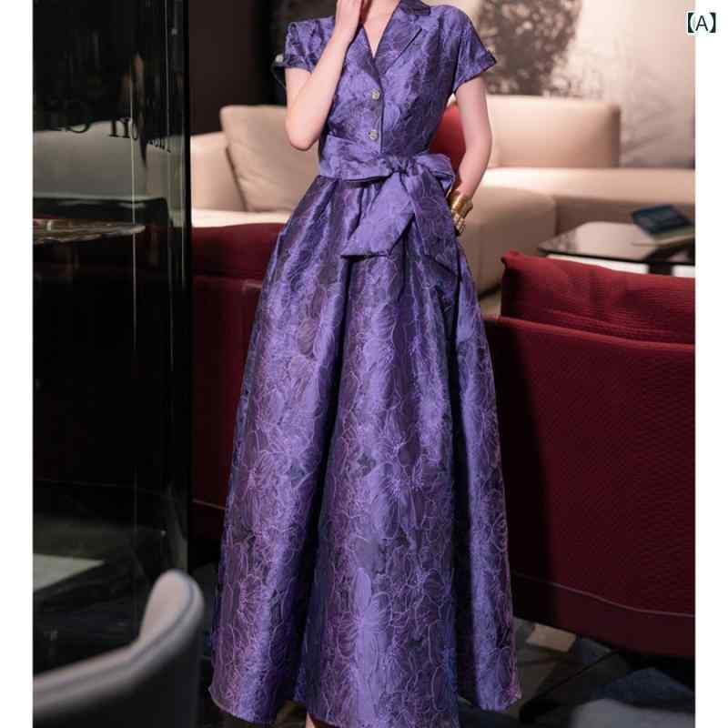 ワンピース レディース 春夏 宮廷 高級感 フレンチスタイル 立体 ボリューム フレアスカート ロングドレス イブニングパーティー フォーマル エレガント シルク調 素材 膝下丈 膝丈 膝上丈 ベージュ ピンク ブラック グレー ネイビー 通勤 デート|SEIYUショップ