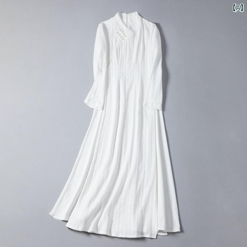 チャイナドレス レディース 秋冬 小立襟 スリム ワンピース 茶服 中華 スタンドカラー フィット ロングドレス 女性用 修身 ファッション 着こなしやすい 膝丈 スカート スタイル|SEIYUショップ