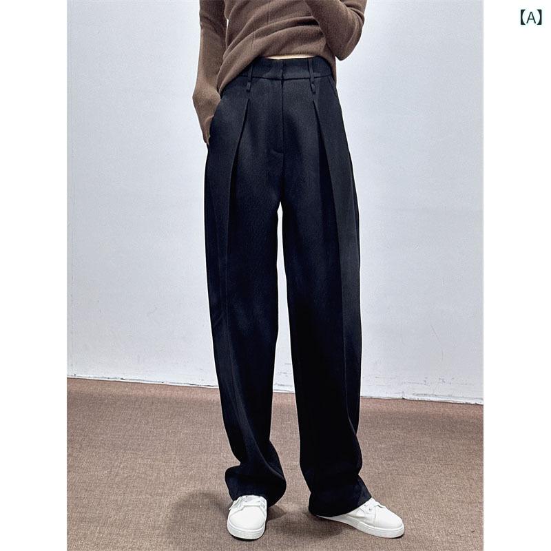 レディース 秋冬 黒いこと テーパードパンツ ワイドレッグ 引っ切り無い 御前上等感 ドレープ感 か細い成り行き 心地よい 背広ズボン下 細身 普段使い