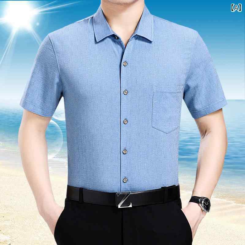シャツ メンズ 短袖 麻素材 夏用 薄手 軽量 通気性 吸湿速乾 ビジネスカジュアル 通勤 オフィスウェア ノンアイロン 中年男性向け ダッドスタイル 快適 リラックスフィット｜SEIYUショップ 7,639円
