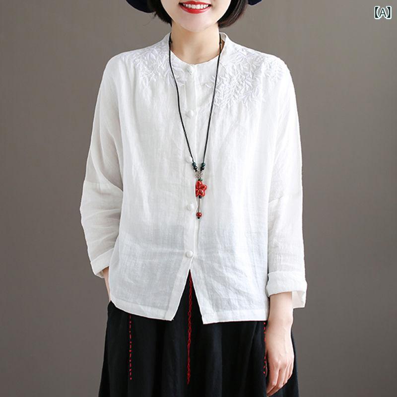 レディース 春夏 綿麻 刺しゅう トップ ゆったり 大きめ 無地 リネン トップス UVとり捨てる 防紫外線 通気性 軽さ 吸湿速乾 普段使い走り 今めかしい 合わせ分かりやすい