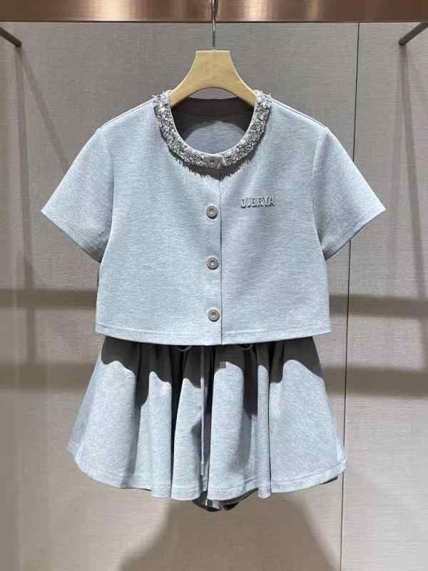 夏 レディース カジュアル セットアップ ラウンドネック 半袖 トップス スカートパンツ ビーズ 刺繍 装飾 ヤング スタイル 日常使い 軽量 吸湿速乾 コットン 混 素材 フレッシュ コーディネート｜SEIYUショップ 9,155円