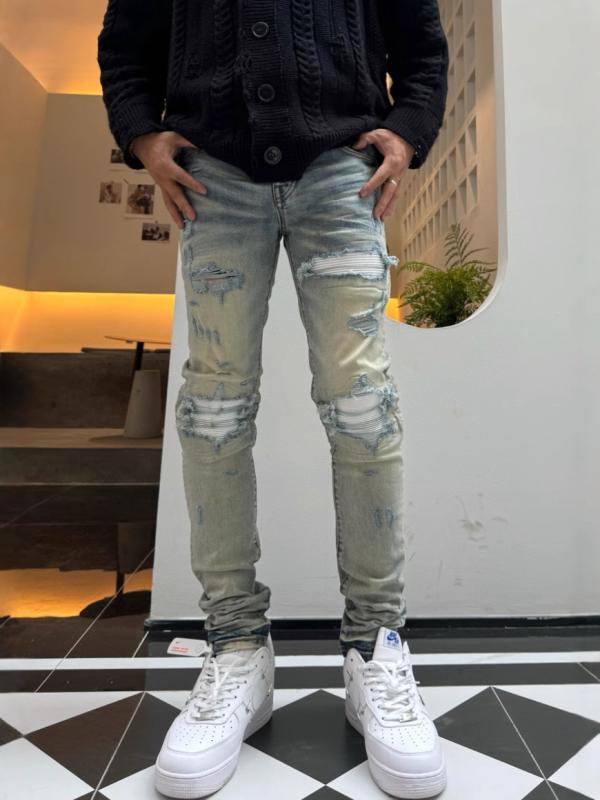 デニムパンツ ダメージ加工 パッチ ライトカラー 伸縮性 素材 スリム デニムパンツ ダメージ加工 パッチ ライトカラー 伸縮性 素材 スリム