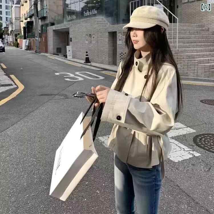 コート レディース アウター ショート丈 ジャケット ブルゾン スタンドカラー 立ち襟 ウエスト絞り ウエストマーク おしゃれ かわいい 韓国風 カジュアル 普段使い 通勤 通学 秋物 秋服 秋冬 アウター 羽織り 軽量 防寒 体型カバー 大きいサイズ ｜SEIYUショップ