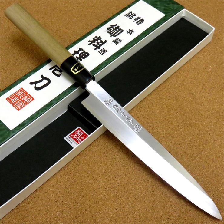 関の刃物 柳刃包丁 17cm (170mm) 富士觀 炭素鋼 複合材 (白紙3号・軟鉄) 朴の木ハンドル 本水牛角口金 職人用 刺身を一方向にのみ引き切ることができるように作られた刃渡りが長めの片刃包丁 右利き用 国産日本製｜関の刃物専門店SKKカトラリー 15,050円