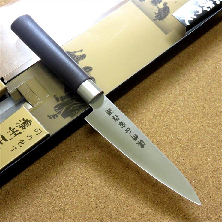 楽天市場】関の刃物 ペティナイフ 12cm (120mm) 濃州正宗作 梨地 ステンレス刃物鋼 黒色積層強化木 果物包丁 野菜 果物の皮むき カクテル  ケーキ用フルーツ 飾り切りナイフ 小型の両刃万能ナイフ 国産日本製 : SKKカトラリー