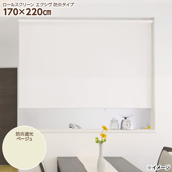 【直送】【日時指定不可】フルネス カバー付きロールスクリーン エクシヴ L3571 170×220cm 防炎遮光ベージュ【北海道・沖縄・離島配送不可】