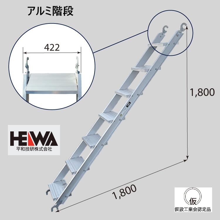 【足がかり・組み上げる原材料】ヘイワビルダー 軽銀上がり段 HH-19AL【品番 HH-19AL /標準尺度 軽銀7段 / 掛け目 14.2kg】