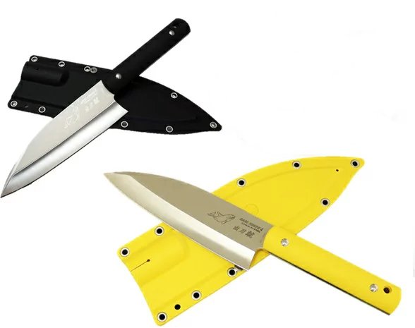 G・SAKAIG・サカイサビナイフ　4SABI KNIFE4出刃　 鯱　両刃ローカーボンステンレス鋼シースナイフ2カラー　ブラックorイエロー海釣りにおすすめ！！｜関の刃物屋ＭＡＲＵＯＫＵネット