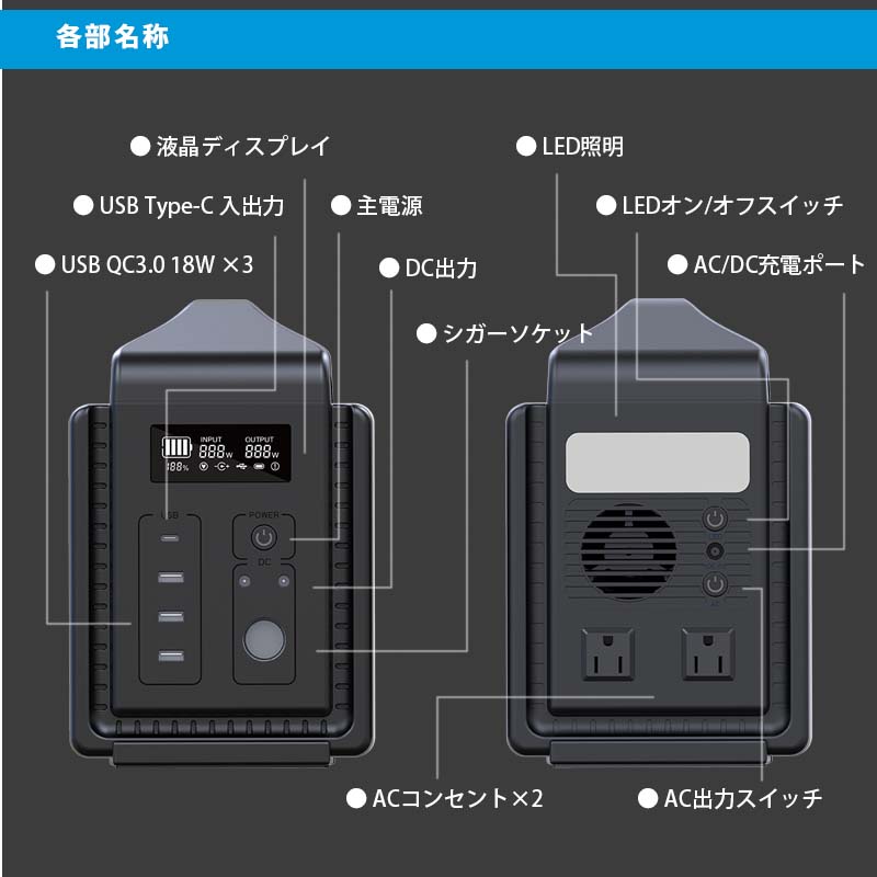 節電停電10年使える大容量長寿命ポータブル電源TB500560wh39000mAh500wAC出力正弦波LED懐中電灯付10年寿命リチウム電池防災グッズ発電機ソーラーパネルMPPT充電急速充電蓄電池家庭用ポータブルバッテリー車中泊非常用電源災害SEKIYA
