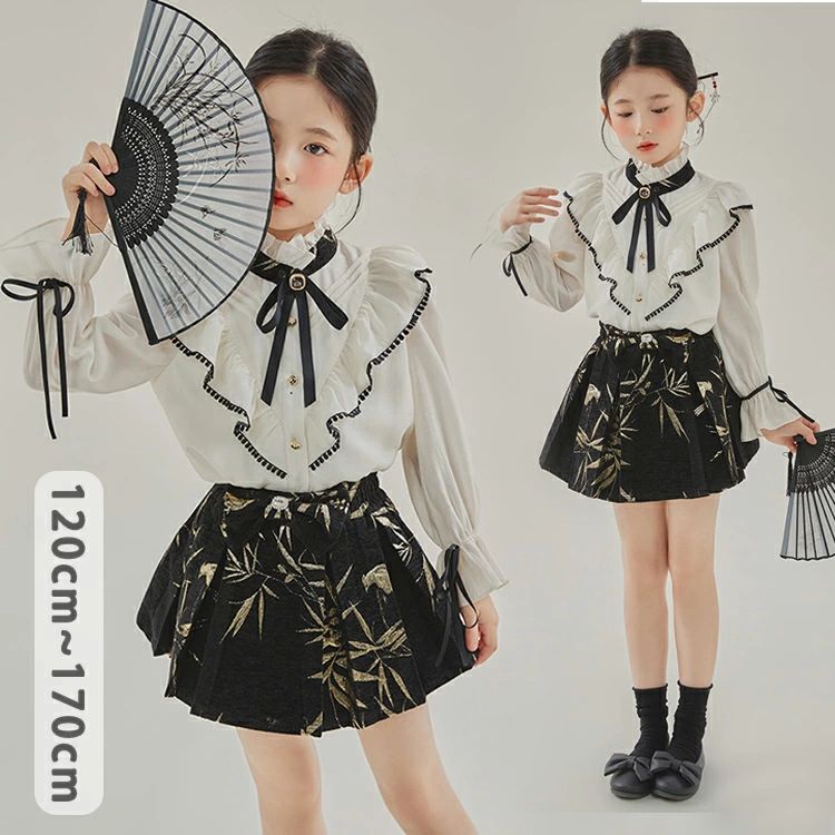 【最安挑戦！55%OFF＆10248円→5368円!】子供服 女の子 2点セットアップ キッズ フォーマル 卒業式 受験用 発表会 七五三 ガールズ 長袖 シャツブラウス+プリーツスカート おしゃれ カワイイ 通学着 春着 秋着 誕生日 プレゼント 120 130 140