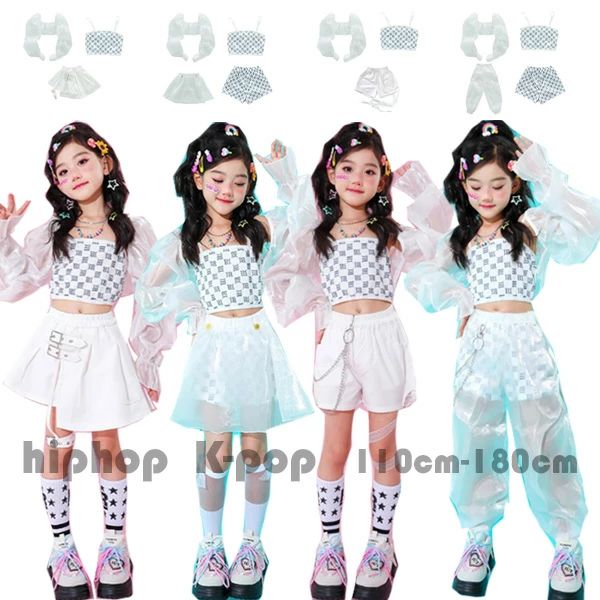 【最安挑戦！55%OFF＆10038円→5258円!】ガールズ ダンス 衣装 ジャズ キッズ 女の子 衣装 へそ出し スカート パンツ 4種類お選べる チアダンス キッズダンス 衣装 JAZZ 演出服 セットアップ 肌見え へそ出し チアガール 応援団 発表会