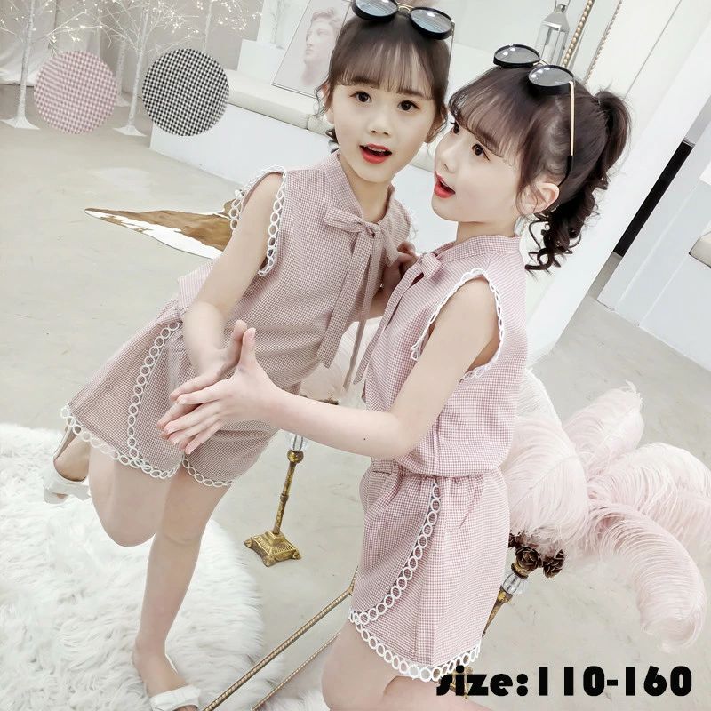 【最安挑戦！55%OFF＆12302円→6444円!】韓国子供服 ２点セット トップス+半ズボン カジュアル 夏 リボン ノースリーブ 薄手 セットアップ ゆったり リゾート 女の子 キッズ こども ベビー 可愛い きれいめ //卒園式/入学式/パーティ