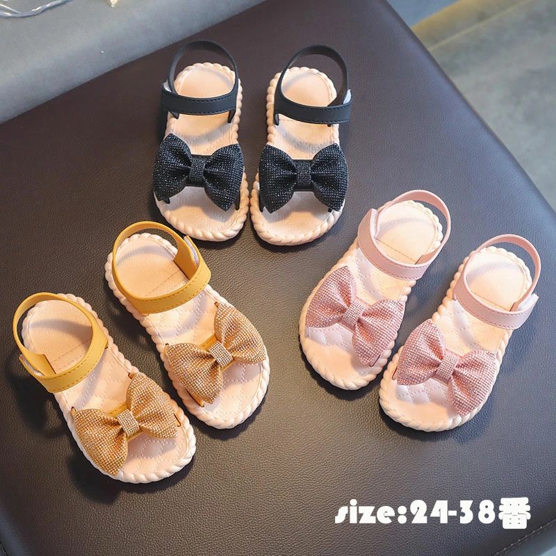 【最安挑戦！55%OFF＆9656円→5058円!】サンダル キッズ お姫様靴 子供サンダル リボン 夏物 キッズシューズ 滑りにくい ソフトの底 ベビー 子供用 姫系 女児 子ども かわいい おしゃれ 可愛い 卒園式/入学式/パーティ ピンク ブラック
