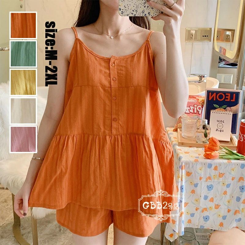 【最安挑戦！55%OFF＆10979円→5751円!】パジャマ レディース 夏 ノースリーブ 上下セット 半ズボン セットアップ 大きいサイズ 部屋着 かわいい ゆったり おしゃれ 可愛い 寝巻き オフホワイト ピンク イエロー オレンジ グリーン M L XL 2XL