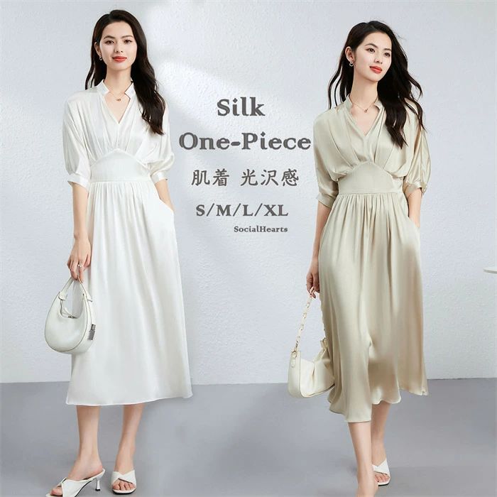 【最安挑戦！55%OFF＆53739円→28149円!】シルクワンピース シルク 夏服 レディース シルクドレス Aライン シルクドレス 結婚式ワンピース 春夏ワンピース 仕事用ワンピース 上品 入学式 卒業式 母の日プレゼント ひざ丈 贅沢絹素材