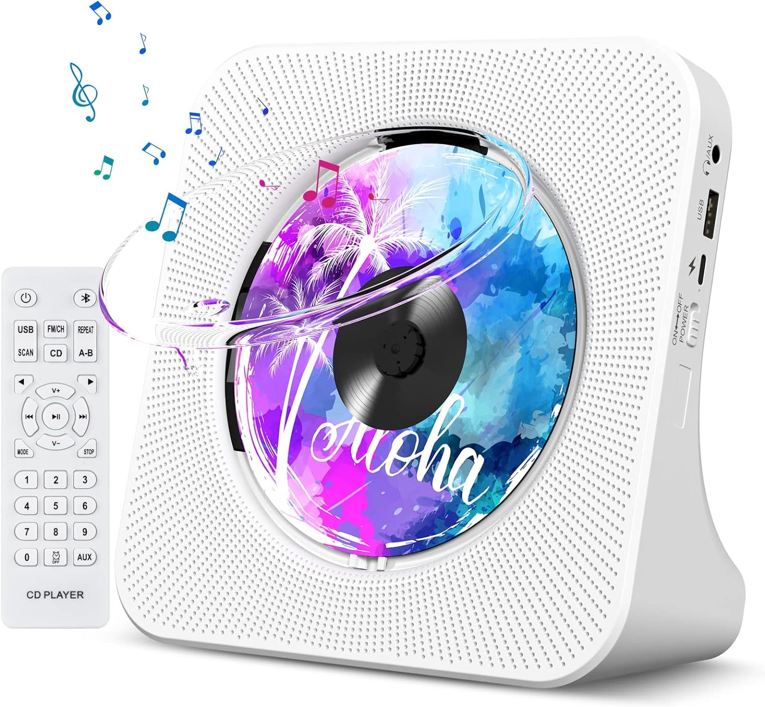 【最安挑戦!】CDプレーヤー 卓上置き式 ラジカセ 多機能 Bluetooth/CD/FM/USB/AUXなどに対応 ラジオ LEDディスプレイ リモコン付き 音楽再生/語学学習/胎児教育 防塵透明カバー付き