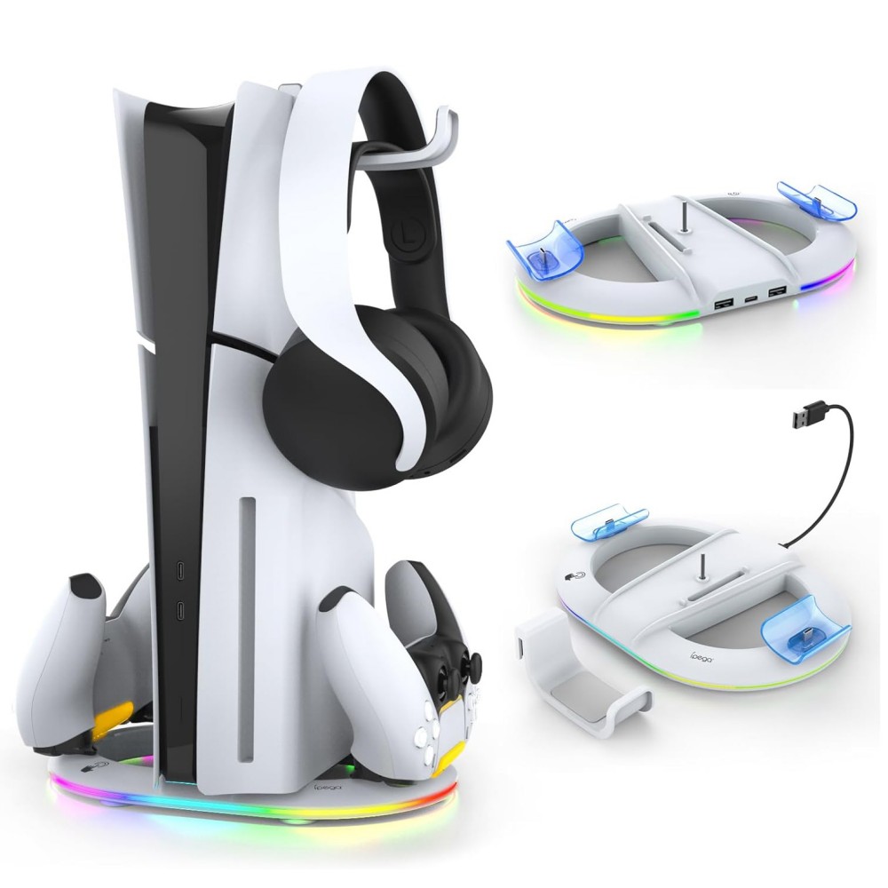 【最安挑戦！】PS5 Slim 用スタンド 縦置き Tomistan PS5 Slim用 RGB 2台同時充電 RGB雰囲気ライト 過充電防止 多機能 PS5周辺機器 ディスク/デジタル 兼用 コントローラー 充電スタンド