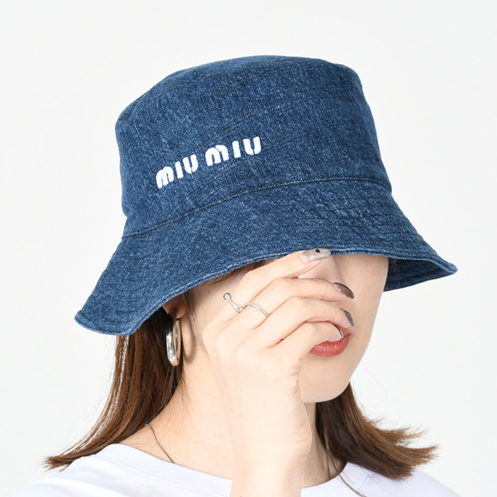 楽天市場】MIU MIU ミュウミュウ バケットハット 帽子 ドリル 5HC196 