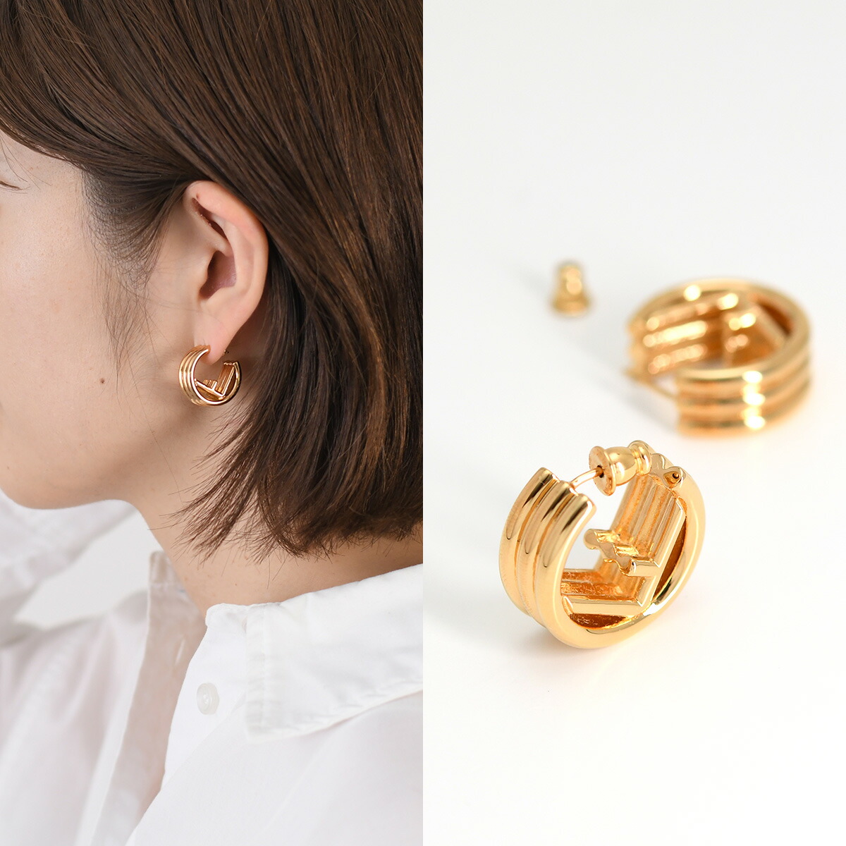 FENDIピンクゴールドピアス エフ イズ フェンディ ピアス クリスタル ゴールド | Fendi