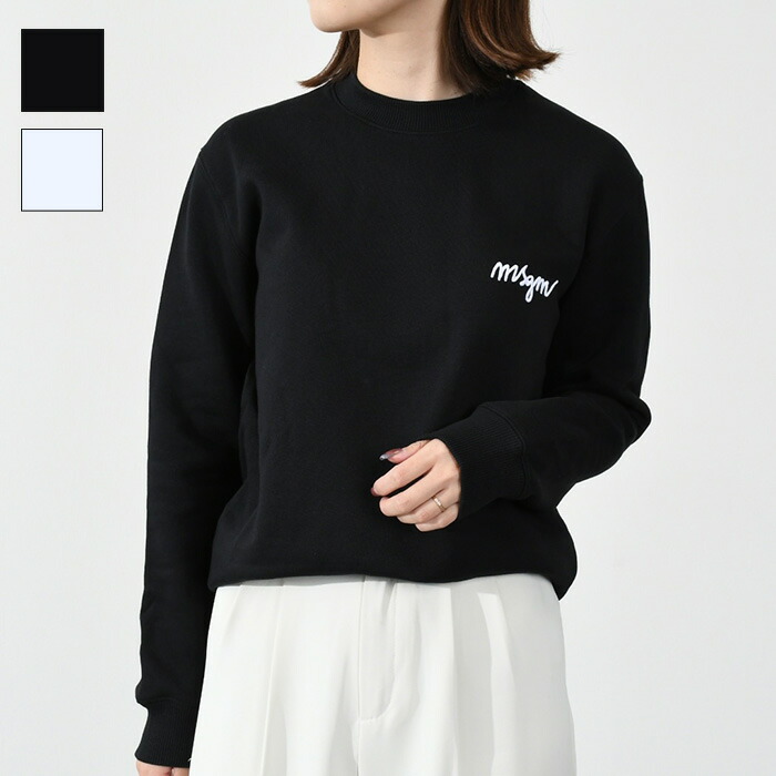 MSGM エムエスジーエム スウェット トレーナー トップス 刺しゅう ロゴ 2000 MDM543 レディース WHITE ホワイト 白 BLACK ブラック 黒 コットン 長袖 クルーネック シン