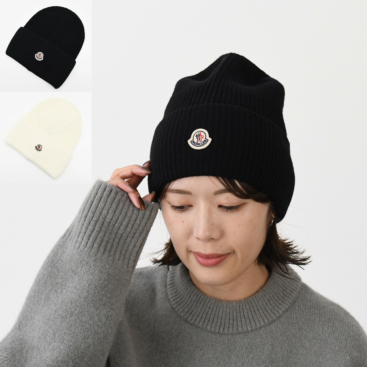 美品 MONCLER ブラック ニット帽 新品タグ付き ブラック ニットキャップ : ハット＆ベレー 向けの メンズ