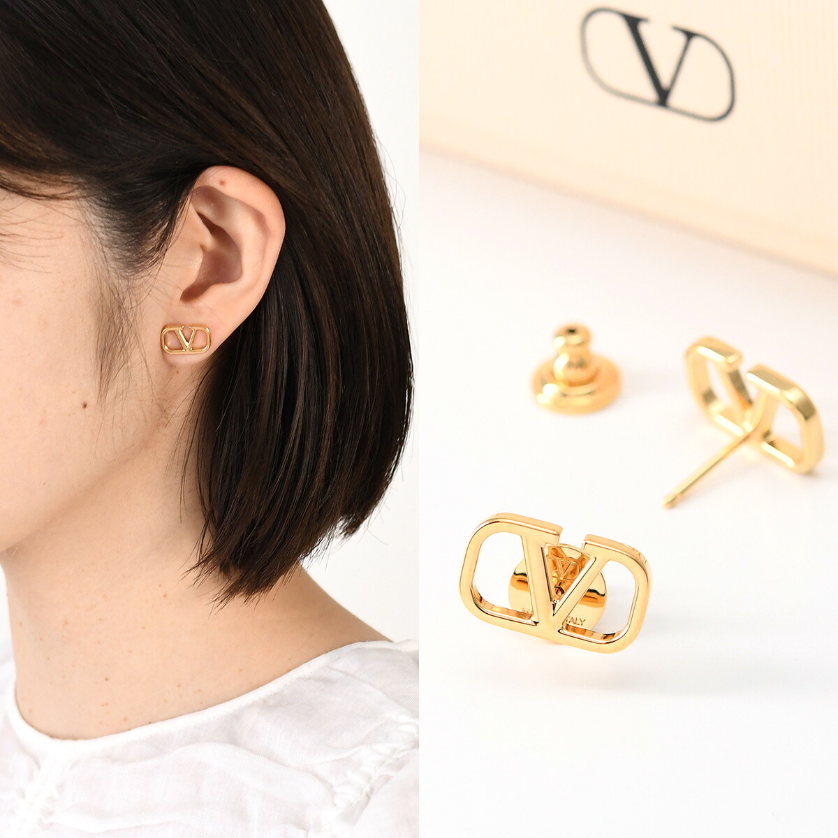 VALENTINO ヴァレンティノ ピアス アクセサリー Vロゴ J0G76MET レディース ゴールド シグネチャー GOLD メタルピアス ロゴ スタッド アクセ