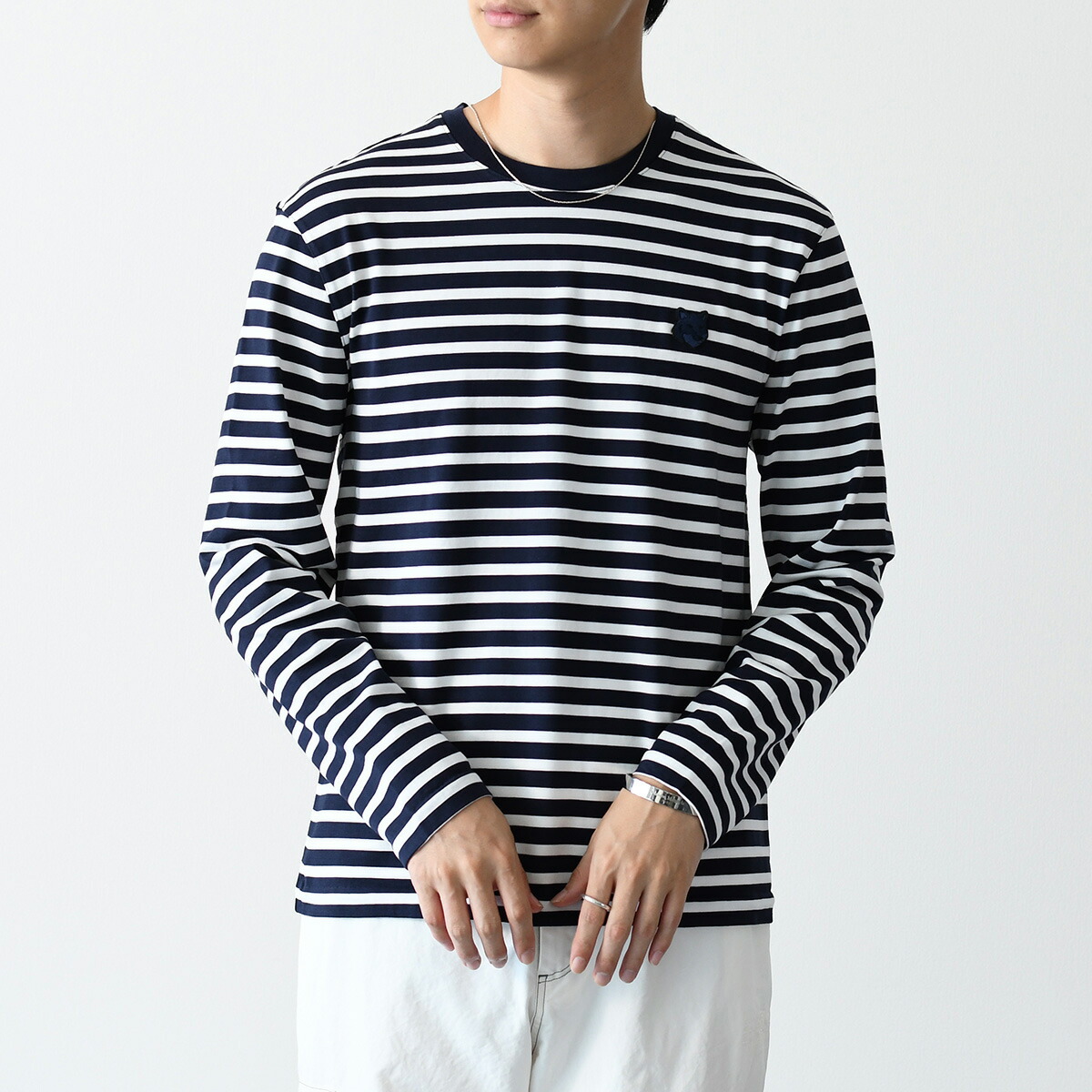 MAISON KITSUNÉ 長袖ストライプTシャツ MAISON KITSUNE Maison Kitsune メゾンキツネ Fox Head Patch
