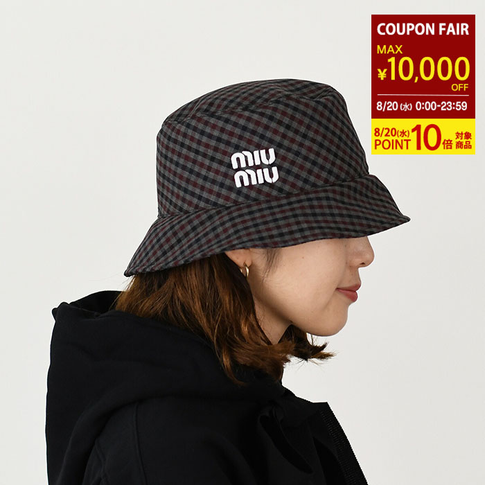 miumiu☆フロント刺繍ロゴ コットン バケットハット ブラック 極美品 ミュウミュウ バケットハット ロゴ 刺繍 コットン