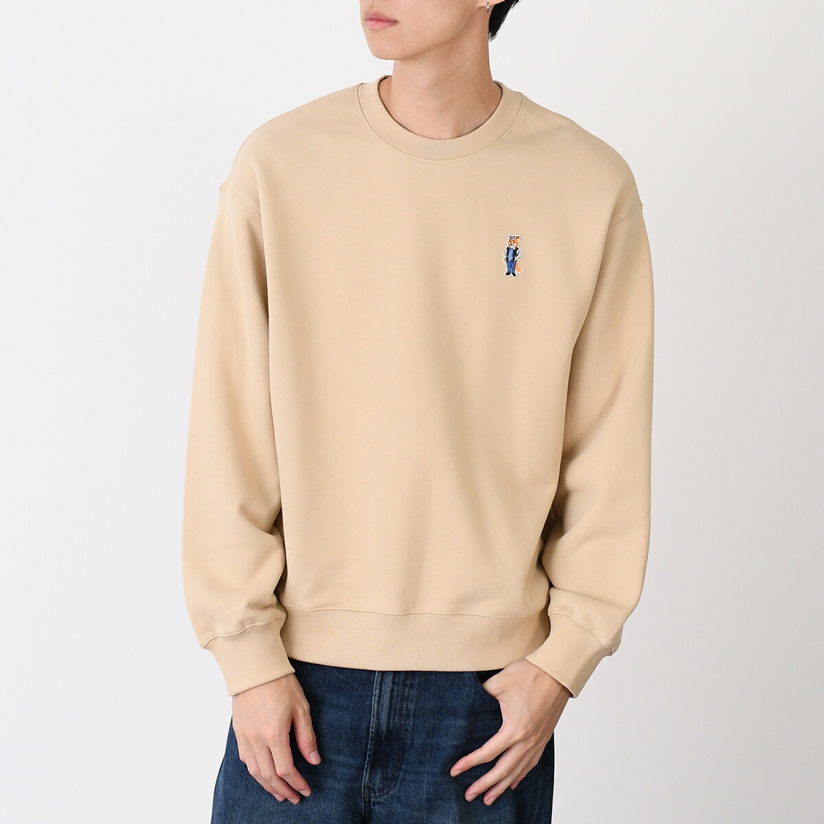 【ラスト1点】MAISON KITSUNE メゾン キツネ スウェットシャツ ドレスド フォックス コンフォート mk-pm00310km0341 メンズ ベージュ コットン 刺繍 秋冬 裏毛