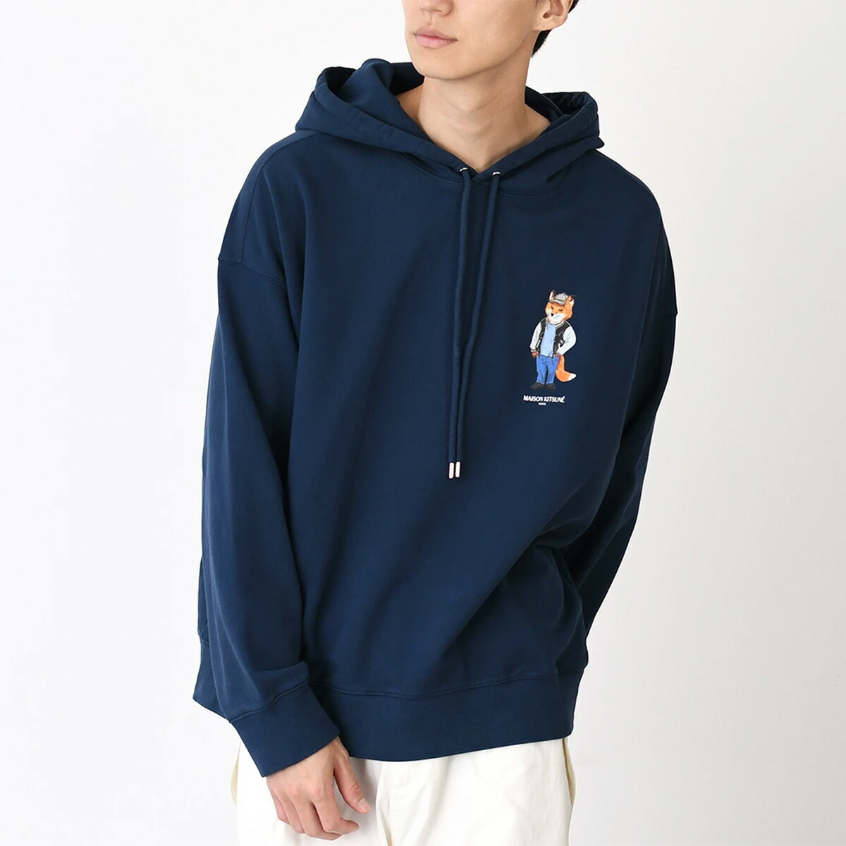 【残りわずか】MAISON KITSUNE メゾン キツネ トップス パーカー スウェット ドレスド フォックス オーバーサイズ フーディー メンズ ベージュ ネイビー 長袖 裏毛 コットン