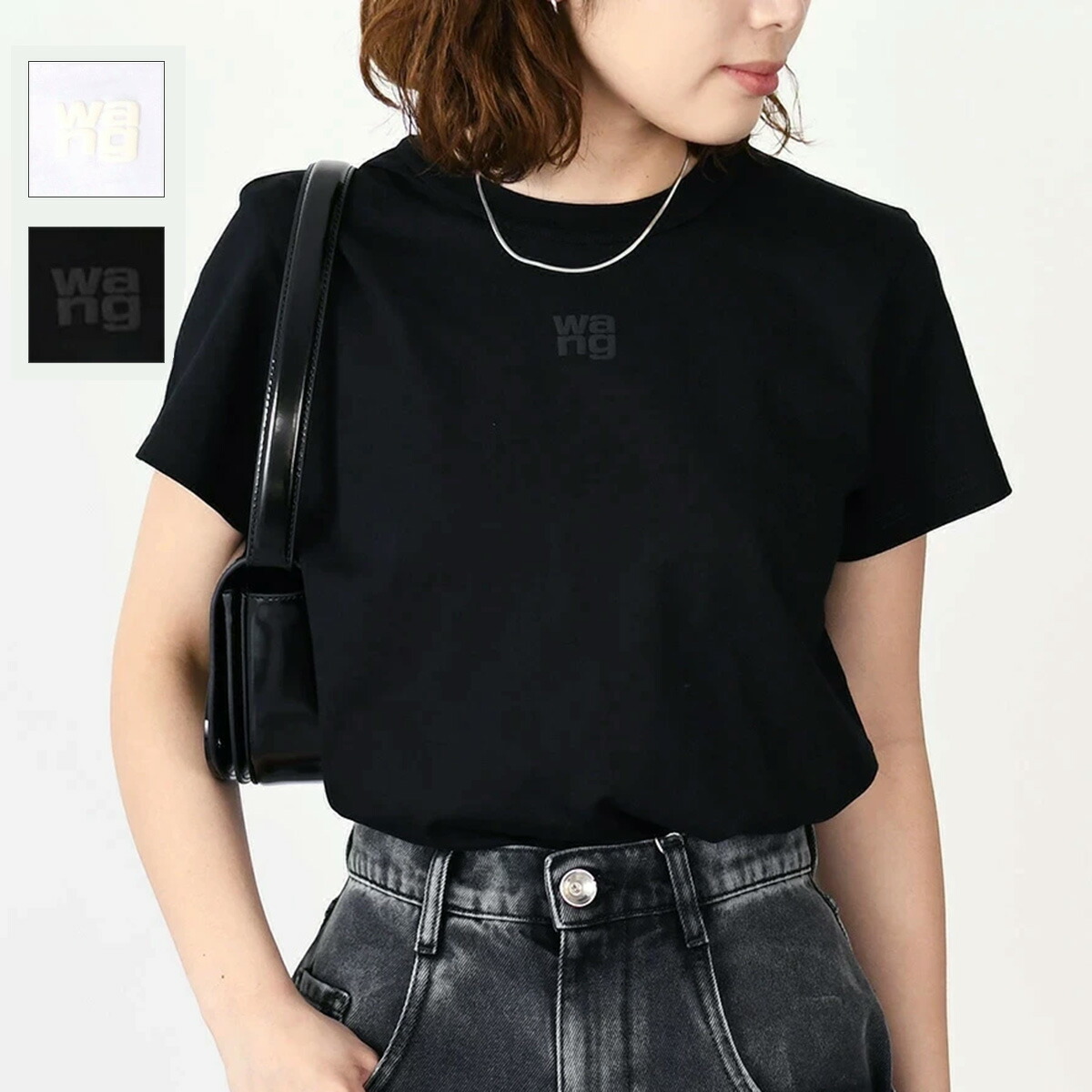Alexander Wang アレキサンダーワン トップス パフロゴ コットンジャージー 4CC3241521 レディース ホワイト ブラック 半袖 春夏 クルーネック スリムフィット ミニロゴ モード tscp01 modest