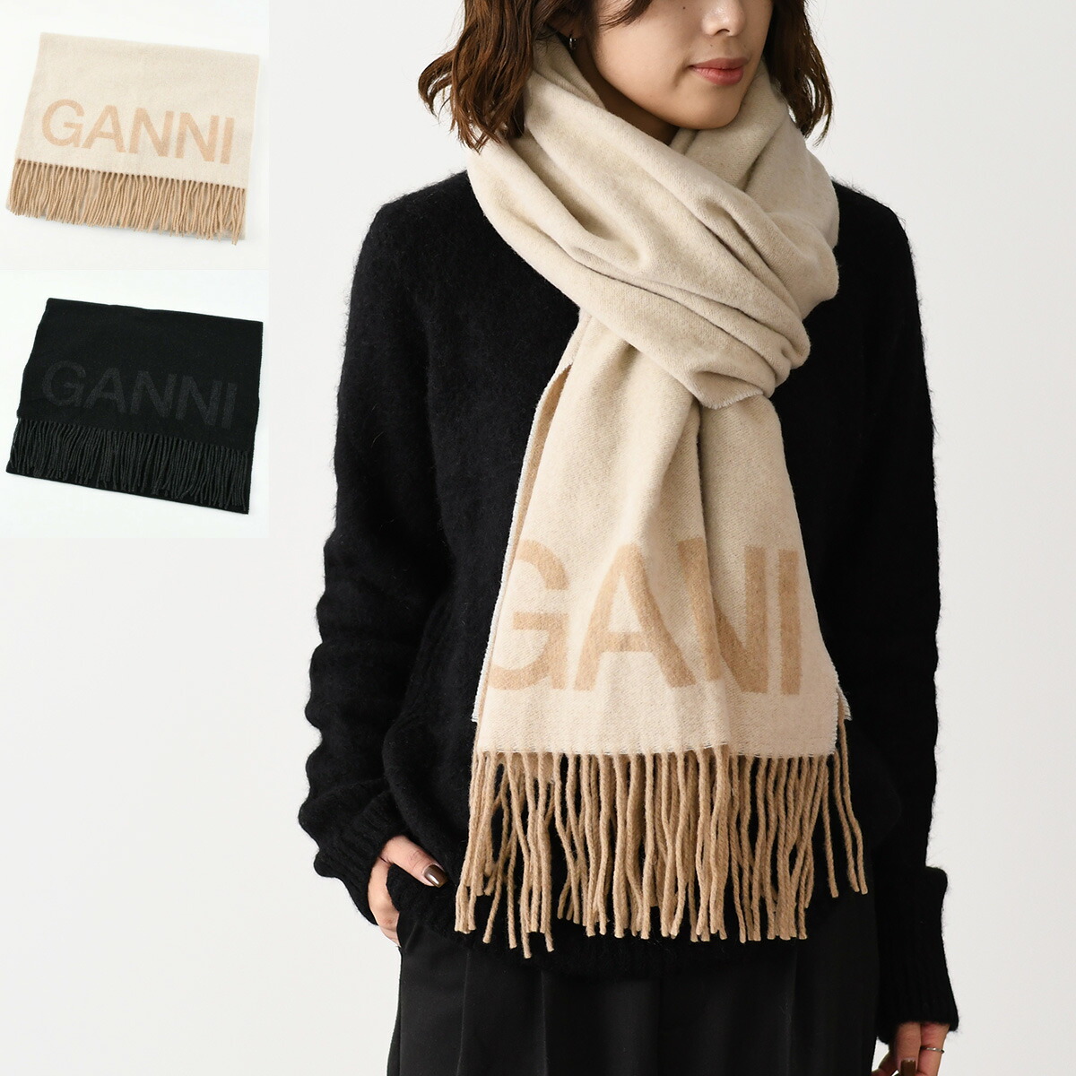 楽天市場】GANNI ガニー マフラー Fringed Wool Scarf A3905