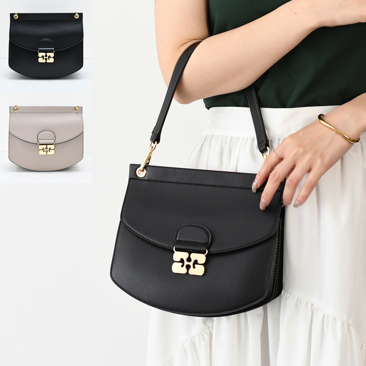 ★Ganni★ロゴクロスボディバッグ 関税負担なし☆Ganni ガニー KNOT FLAP OVER クロスボディバッグ