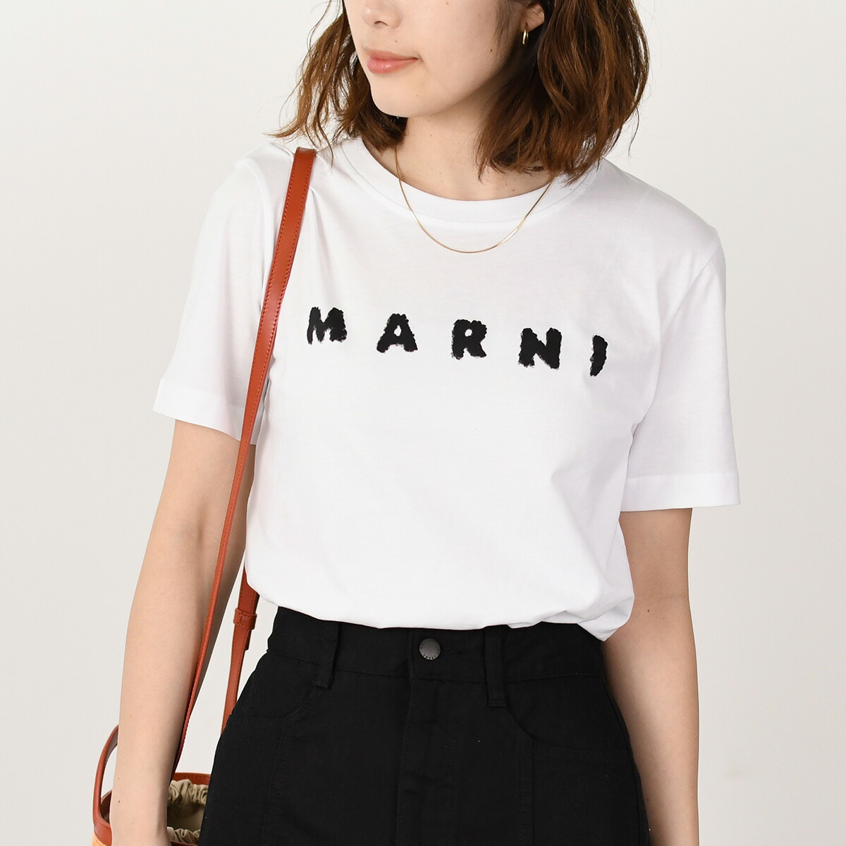 ホワイト ジャージーTシャツ、マルニスクリブルロゴ入り | Marni