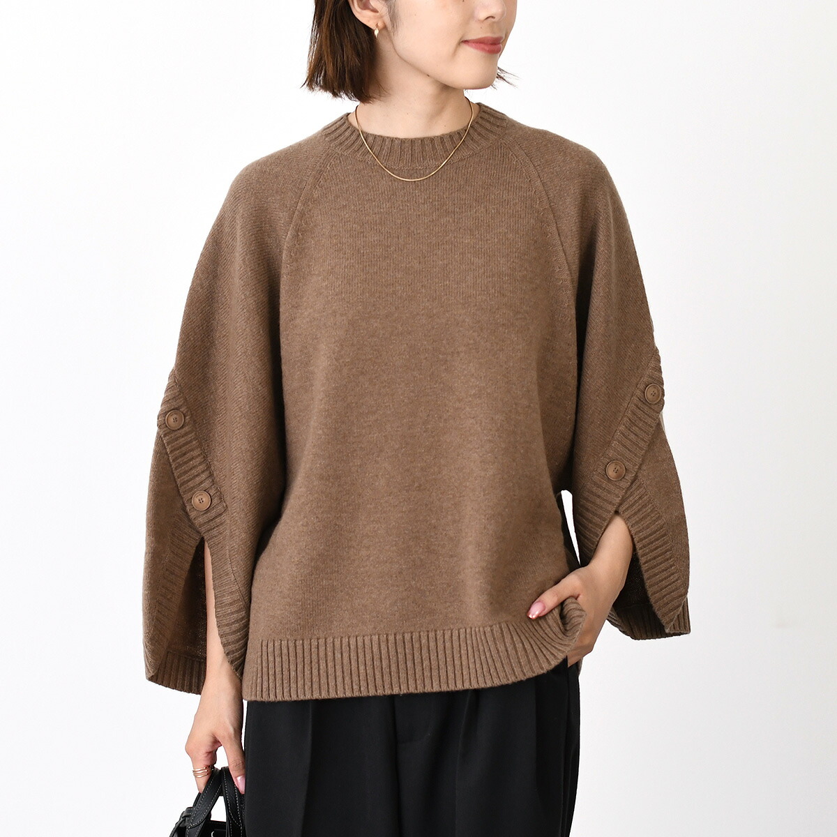 【ラスト1点】Max Mara マックスマーラ ニット セーター AMPEX アンペックス ウールセーター 1366025106 2521366021600 レディース ブラウン ラウンドネック ロゴプレート ラグランスリーブ 秋冬