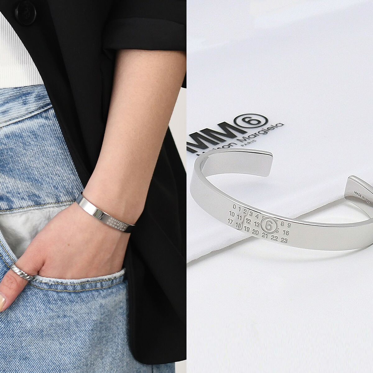 【26SS新入荷】【残りわずか】MM6 MAISON MARGIELA エムエムシックス メゾン マルジェラ アクセサリー バングル ニューメリック ミニマル カフブレスレット SM6UY0061 P6469 レディース ユニセックス シルバー 真鍮 バングル 0317snscp