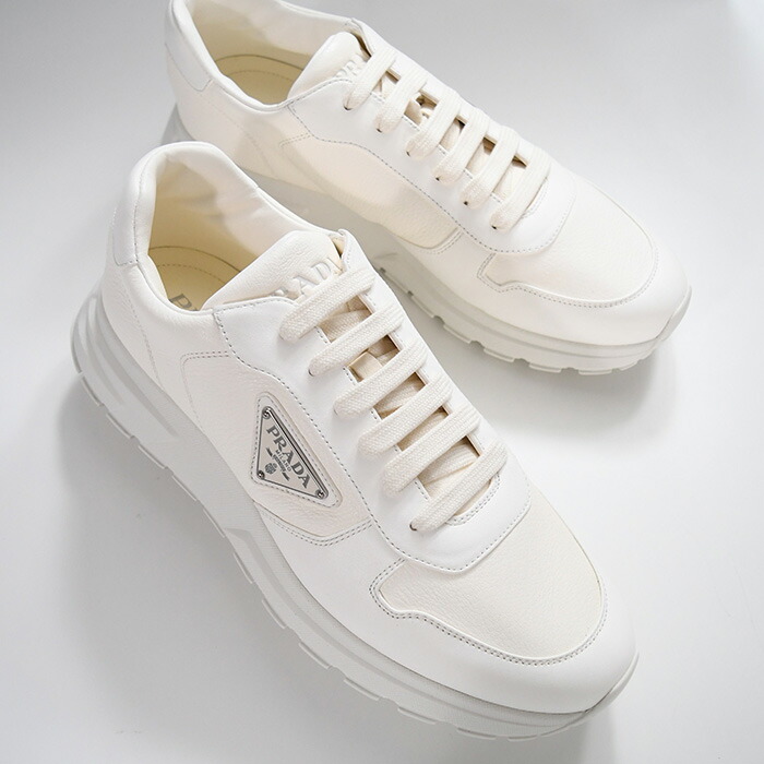 PRADA プラダ 靴 シューズ プラックス Prax 01 ナッパレザー スニーカー 2EE369 3LQK メンズ ホワイト シューレース トライアングルロゴ ローカット