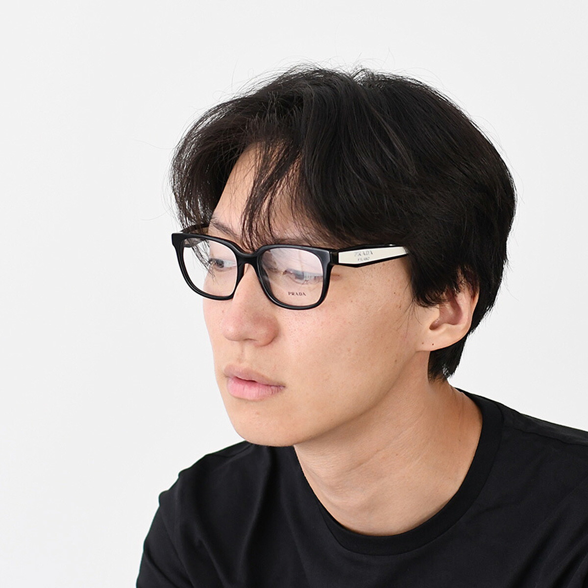 【残りわずか】PRADA プラダ ロゴ メガネ PR 17ZV メンズ ユニセックス ブラック アイウェア 眼鏡 レクタングル フルリム コントラストカラー smlitem