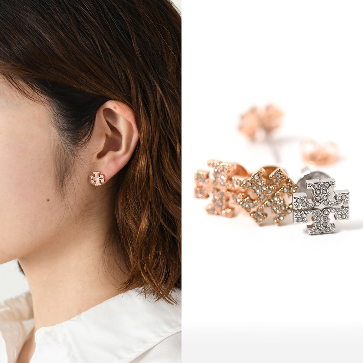 TORY BURCH トリーバーチ ピアス アクセサリー クリスタルピアス 53423 レディース シルバー ゴールド クリスタル ロゴ ミニ ワンポイント ビジュー 人気 おすすめ ギフト プレゼン