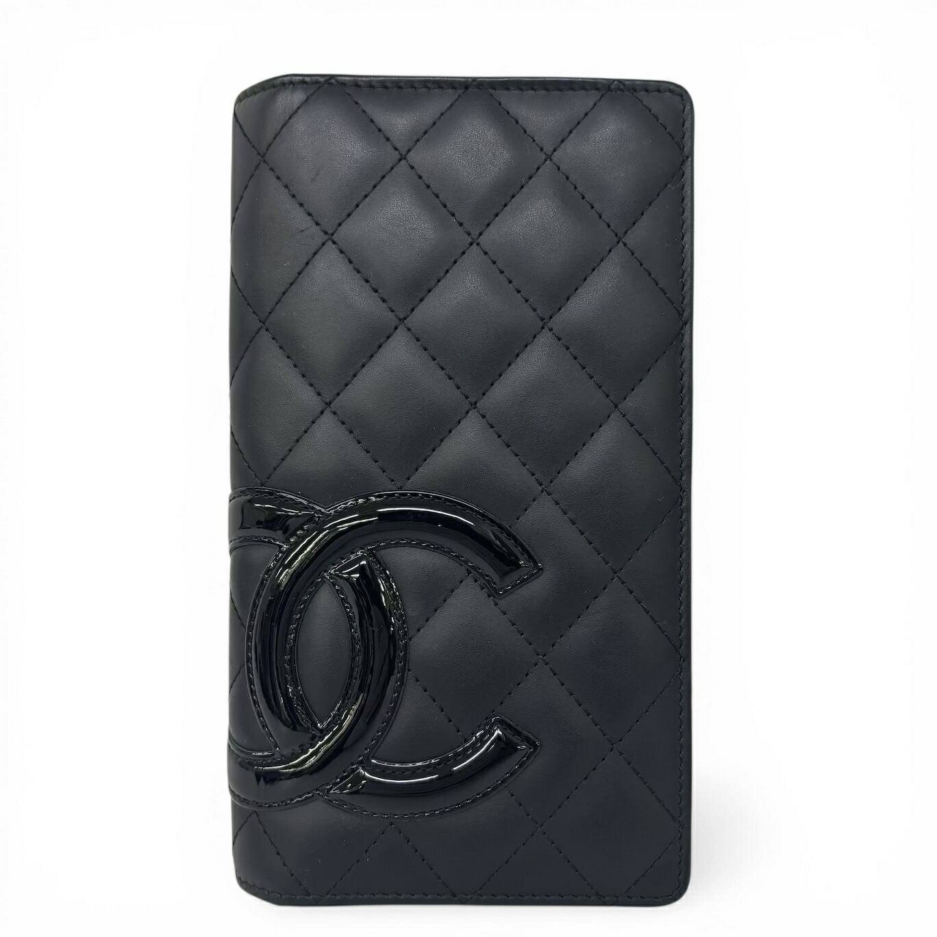 CHANEL シャネル カンボンライン ココマーク 2つ折長財布 二つ折り長財布 レザー ソフトカーフ エナメル 黒 ブラック ピンク A26717