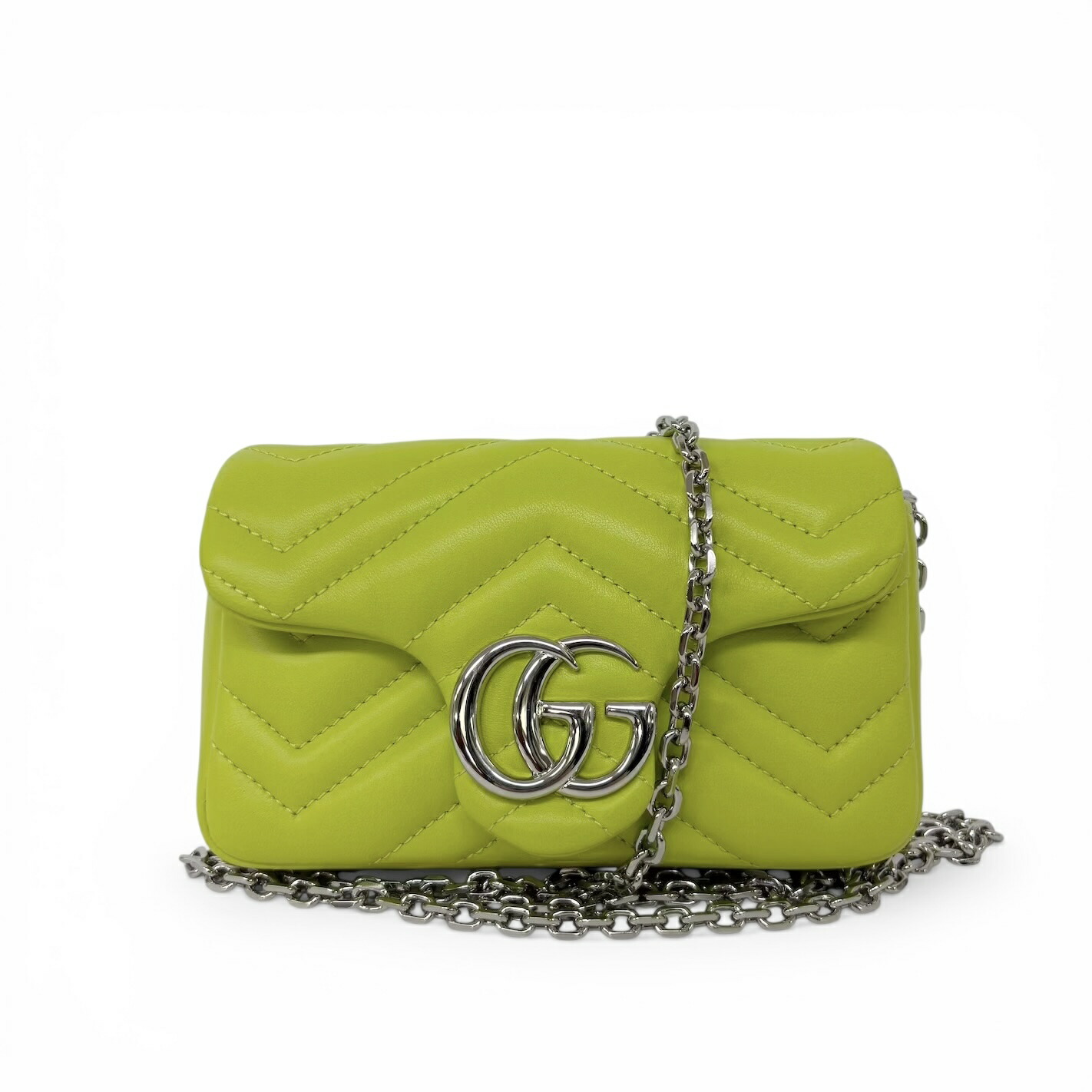 GUCCI グッチ GGマーモント ミニ ショルダーバッグ ショルダーバッグ 斜め掛け 肩掛け チェーン ナッパレザー ブライトグリーン グリーン緑 シルバー金具 841290 レディース 81,400円
