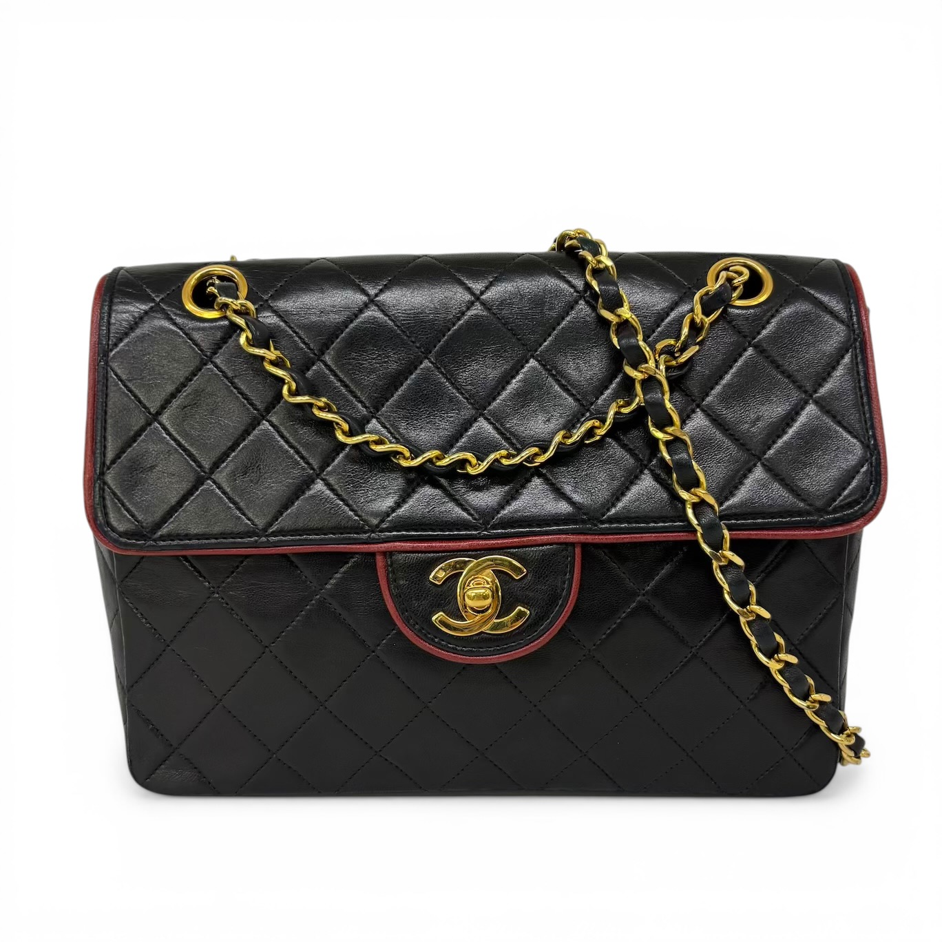 シャネル CHANEL マトラッセ バイカラー チェーン ショルダーバッグ レザー 1番台 ブラック P7858