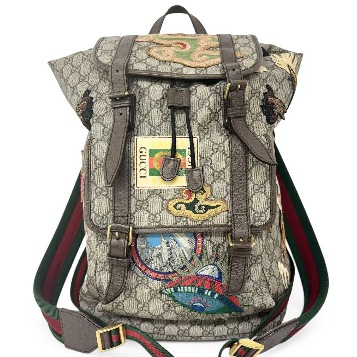 GUCCI グッチ GGスプリーム クーリエ うしろ側容器に並べる 背嚢 虎 虎 火竜 龍 蜂 ビー 紋章 上塗り帆布 なめし革 カーキベージュ 赤銅色 473869